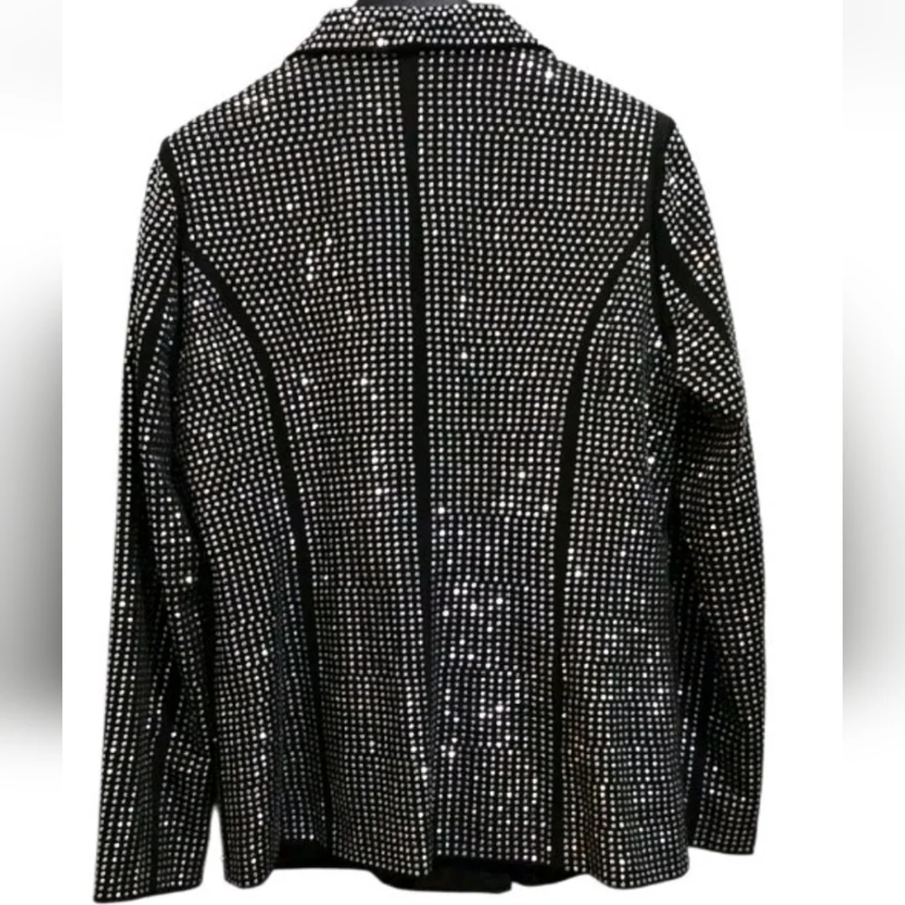 AKIRA Black Dua Shine Bright Embellished Rhinestone Blazer! L - Picture 3 of 6
